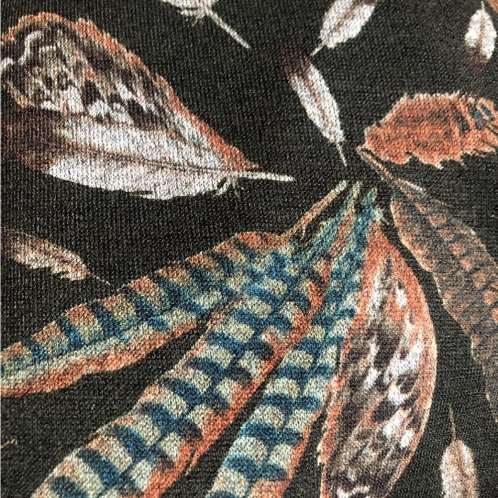 1 Yard Hacci Sweaterknit Fabric Feather Print on Brown Sewing Fabric